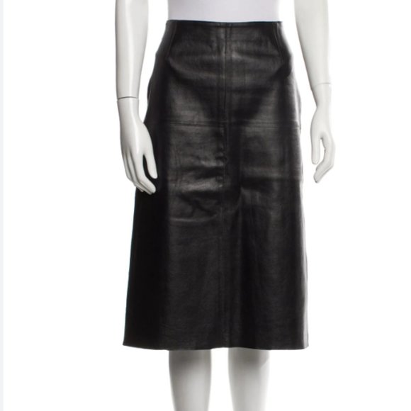 Santacroce Black Leather Knee Length Skirt Made in Italy Size 6 - Picture 1 of 14